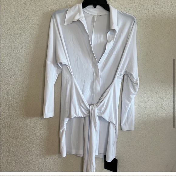 Norma Kamali Tie-Front Shirtdress white size s - Picture 3 of 5